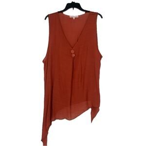 Pretty Angel Boho Linen Blend Tank Top Asymmetric Semi Sheer Orange Size XL